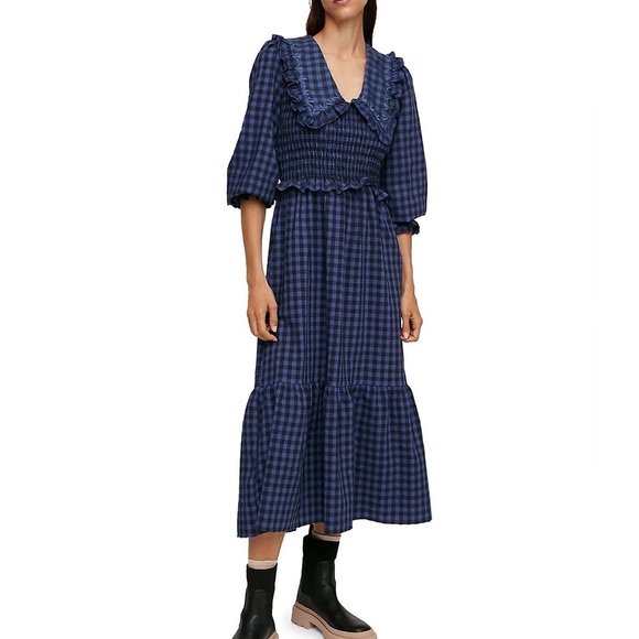 Mango Check Babydoll-Collar Prairie Dress Size M - Picture 1 of 7